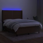 vidaXL Pat cu arcuri, saltea și LED, maro închis, 140x190 cm, textil
