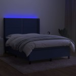 vidaXL Pat cu arcuri, saltea și LED, albastru, 140x190 cm, textil