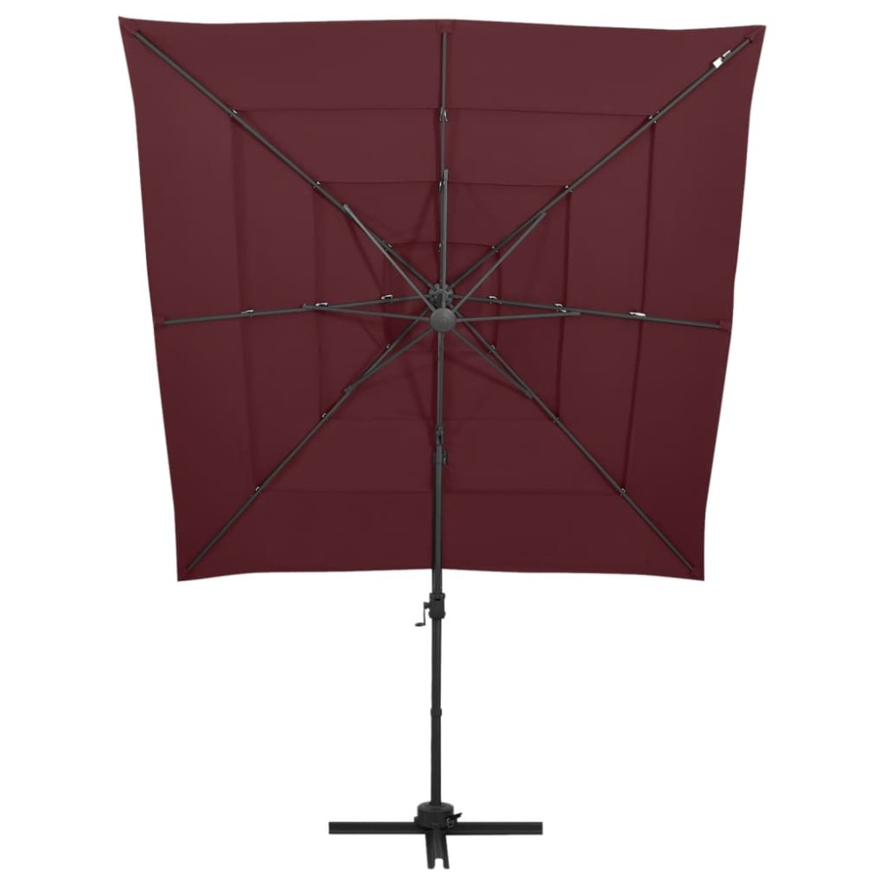 vidaXL Umbrelă cu 4 niveluri, stâlp aluminiu, roșu bordo, 250x250 cm