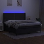 vidaXL Pat cu arcuri, saltea și LED, negru, 180x200 cm, textil vidaXL Pat cu arcuri, saltea și LED, negru, 180x200 cm, textil