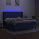 vidaXL Pat cu arcuri, saltea și LED, albastru, 180x200 cm, textil