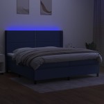 vidaXL Pat cu arcuri, saltea și LED, albastru, 200x200 cm, textil