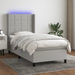 vidaXL Pat cu arcuri, saltea și LED, gri deschis, 80x200 cm, textil vidaXL Pat cu arcuri, saltea și LED, gri deschis, 80x200 cm, textil