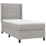 vidaXL Pat cu arcuri, saltea și LED, gri deschis, 90x200 cm, textil