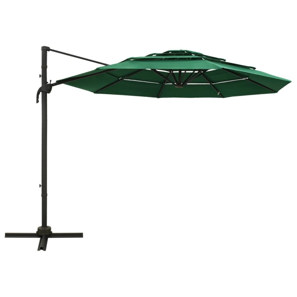 vidaXL Umbrelă de soare 4 niveluri, stâlp din aluminiu, verde, 3x3 m