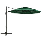 vidaXL Umbrelă de soare 4 niveluri, stâlp din aluminiu, verde, 3x3 m
