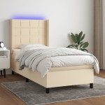 vidaXL Pat cu arcuri, saltea și LED, crem, 90x200 cm, textil vidaXL Pat cu arcuri, saltea și LED, crem, 90x200 cm, textil