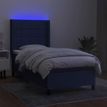 vidaXL Pat cu arcuri, saltea și LED, albastru, 90x200 cm, textil