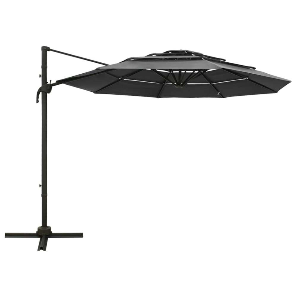 vidaXL Umbrelă de soare cu 4 niveluri, stâlp aluminiu, antracit, 3x3 m
