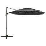 vidaXL Umbrelă de soare cu 4 niveluri, stâlp aluminiu, antracit, 3x3 m