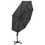 vidaXL Umbrelă de soare cu 4 niveluri, stâlp aluminiu, antracit, 3x3 m