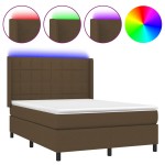 vidaXL Pat cu arcuri, saltea și LED, maro închis, 140x190 cm, textil vidaXL Pat cu arcuri, saltea și LED, maro închis, 140x190 cm, textil