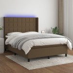 vidaXL Pat cu arcuri, saltea și LED, maro închis, 140x190 cm, textil vidaXL Pat cu arcuri, saltea și LED, maro închis, 140x190 cm, textil