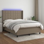 vidaXL Pat cu arcuri, saltea și LED, gri taupe, 140x190 cm, textil vidaXL Pat cu arcuri, saltea și LED, gri taupe, 140x190 cm, textil