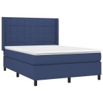 vidaXL Pat cu arcuri, saltea și LED, albastru, 140x190 cm, textil
