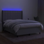 vidaXL Pat cu arcuri, saltea și LED, gri deschis, 140x200 cm, textil