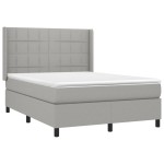 vidaXL Pat cu arcuri, saltea și LED, gri deschis, 140x200 cm, textil