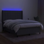 vidaXL Pat cu arcuri, saltea și LED, gri închis, 140x200 cm, textil