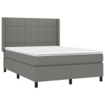 vidaXL Pat cu arcuri, saltea și LED, gri închis, 140x200 cm, textil