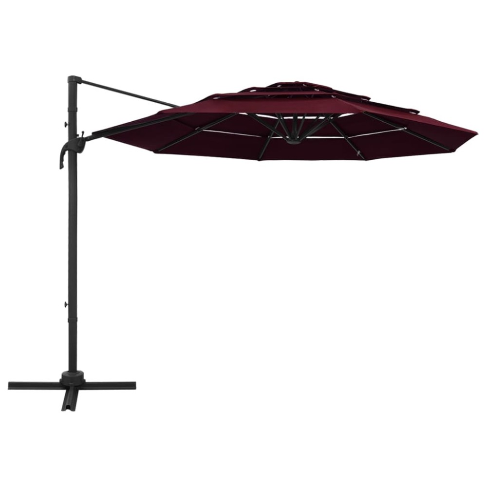 vidaXL Umbrelă soare cu 4 niveluri, stâlp aluminiu, roșu bordo, 3x3 cm