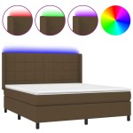 vidaXL Pat cu arcuri, saltea și LED, maro închis, 160x200 cm, textil vidaXL Pat cu arcuri, saltea și LED, maro închis, 160x200 cm, textil