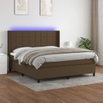 vidaXL Pat cu arcuri, saltea și LED, maro închis, 160x200 cm, textil vidaXL Pat cu arcuri, saltea și LED, maro închis, 160x200 cm, textil