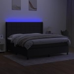 vidaXL Pat cu arcuri, saltea și LED, negru, 180x200 cm, textil vidaXL Pat cu arcuri, saltea și LED, negru, 180x200 cm, textil