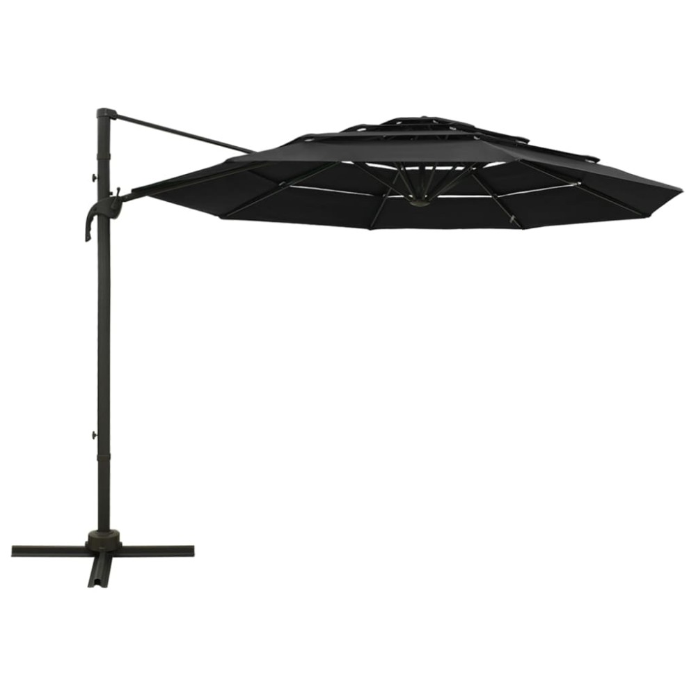 vidaXL Umbrelă de soare cu 4 niveluri, stâlp aluminiu, negru, 3x3 m