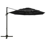 vidaXL Umbrelă de soare cu 4 niveluri, stâlp aluminiu, negru, 3x3 m