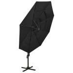 vidaXL Umbrelă de soare cu 4 niveluri, stâlp aluminiu, negru, 3x3 m