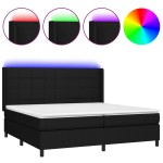 vidaXL Pat cu arcuri, saltea și LED, negru, 200x200 cm, textil