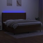 vidaXL Pat cu arcuri, saltea și LED, maro închis, 200x200 cm, textil