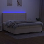 vidaXL Pat cu arcuri, saltea și LED, crem, 200x200 cm, textil