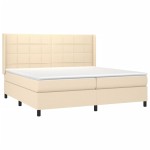 vidaXL Pat cu arcuri, saltea și LED, crem, 200x200 cm, textil