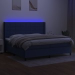 vidaXL Pat cu arcuri, saltea și LED, albastru, 200x200 cm, textil