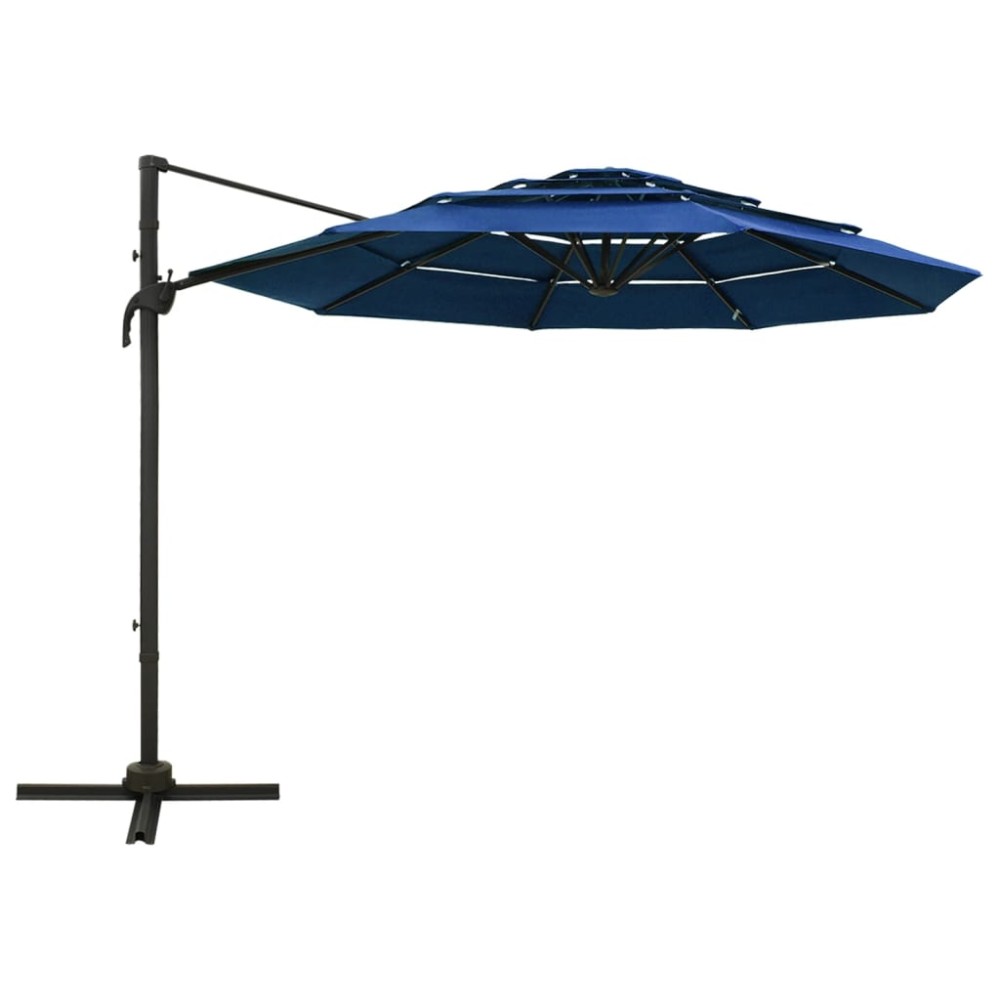 vidaXL Umbrelă de soare 4 niveluri, stâlp din aluminiu, azuriu, 3x3 m