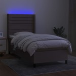 vidaXL Pat cu arcuri, saltea și LED, gri taupe, 80x200 cm, textil