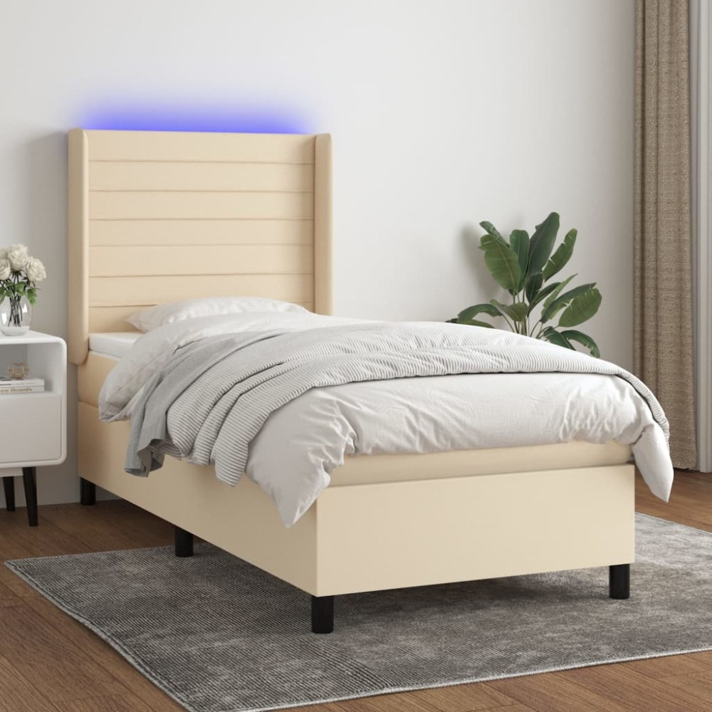 vidaXL Pat cu arcuri, saltea și LED, crem, 80x200 cm, textil