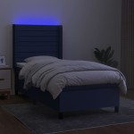 vidaXL Pat cu arcuri, saltea și LED, albastru, 80x200 cm, textil
