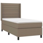vidaXL Pat cu arcuri, saltea și LED, gri taupe, 90x190 cm, textil