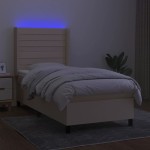 vidaXL Pat cu arcuri, saltea și LED, crem, 90x190 cm, textil