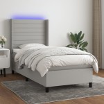 vidaXL Pat cu arcuri, saltea și LED, gri deschis, 90x200 cm, textil vidaXL Pat cu arcuri, saltea și LED, gri deschis, 90x200 cm, textil