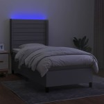 vidaXL Pat cu arcuri, saltea și LED, gri deschis, 90x200 cm, textil vidaXL Pat cu arcuri, saltea și LED, gri deschis, 90x200 cm, textil
