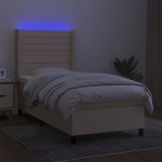 vidaXL Pat cu arcuri, saltea și LED, crem, 90x200 cm, textil