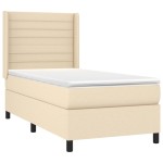 vidaXL Pat cu arcuri, saltea și LED, crem, 90x200 cm, textil