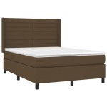 vidaXL Pat cu arcuri, saltea și LED, maro închis, 140x190 cm, textil