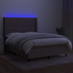 vidaXL Pat cu arcuri, saltea și LED, gri taupe, 140x190 cm, textil vidaXL Pat cu arcuri, saltea și LED, gri taupe, 140x190 cm, textil