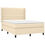 vidaXL Pat cu arcuri, saltea și LED, crem, 140x200 cm, textil