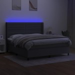 vidaXL Pat cu arcuri, saltea și LED, gri închis, 160x200 cm, textil vidaXL Pat cu arcuri, saltea și LED, gri închis, 160x200 cm, textil