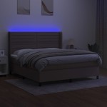vidaXL Pat cu arcuri, saltea și LED, gri taupe, 160x200 cm, textil